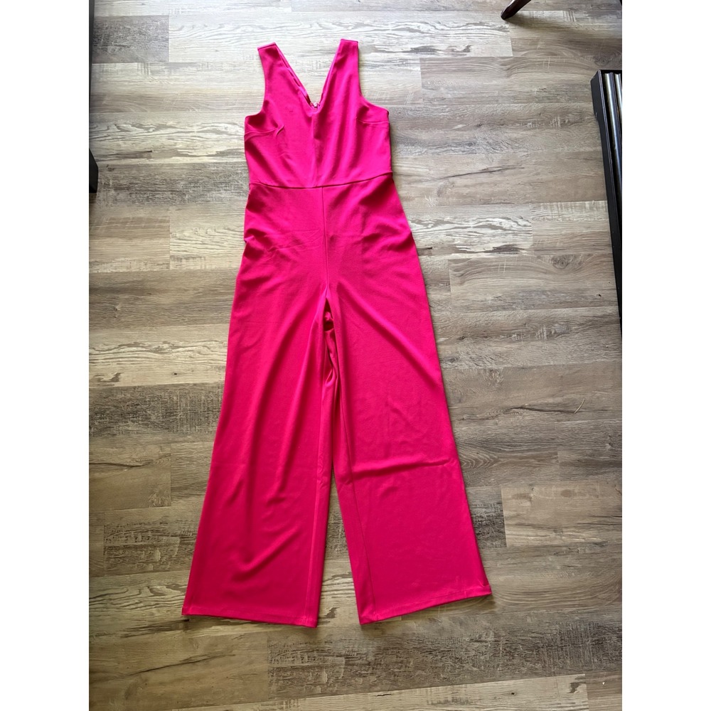Express Womens Hot Pink V-Neck Wide Leg Sleeveless Jumpsuit Size M NWT 27921520